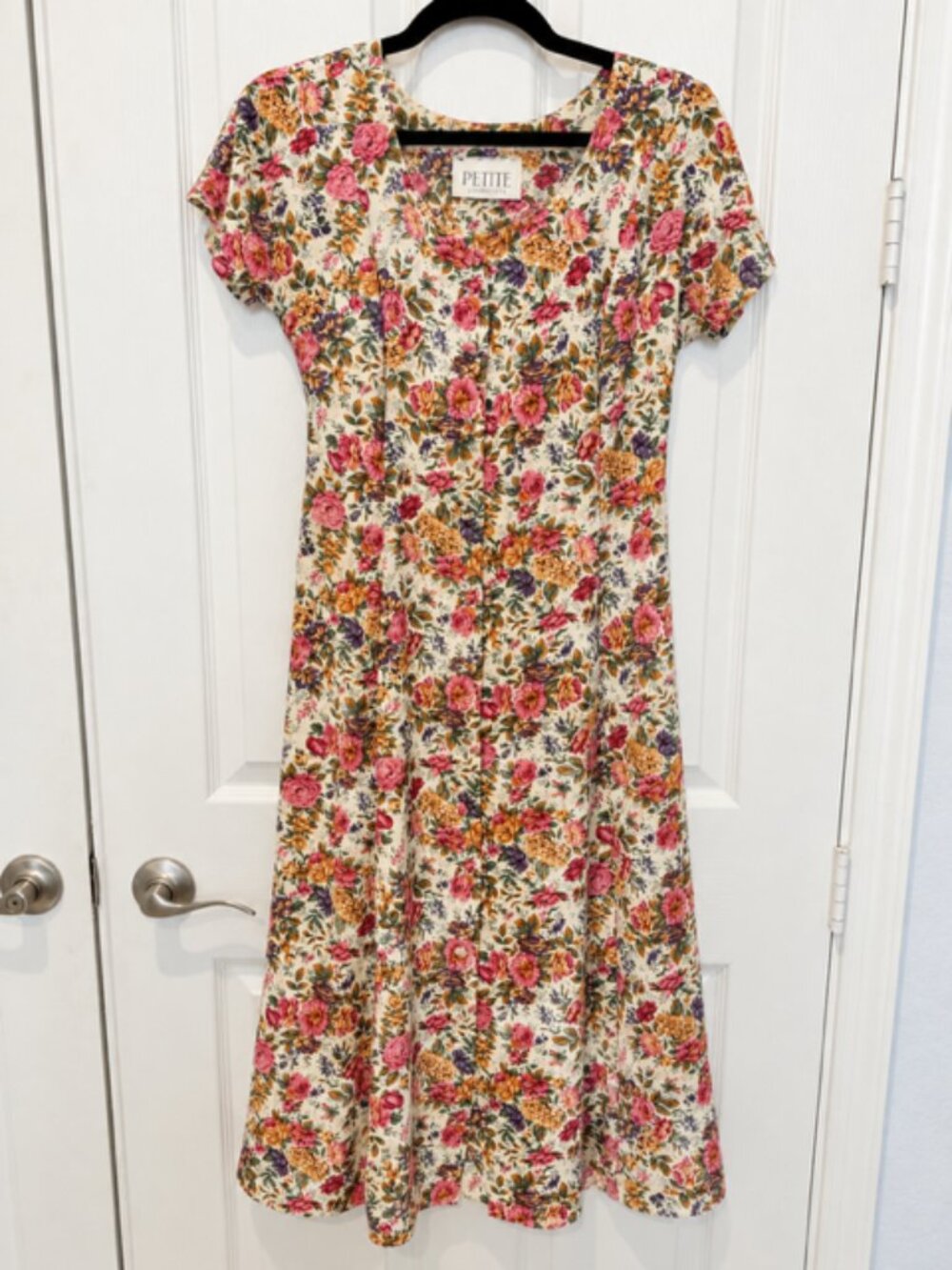 Vintage 90s Petite Sophisticate Floral Midi Dress Made in USA Cottagecore Romant
